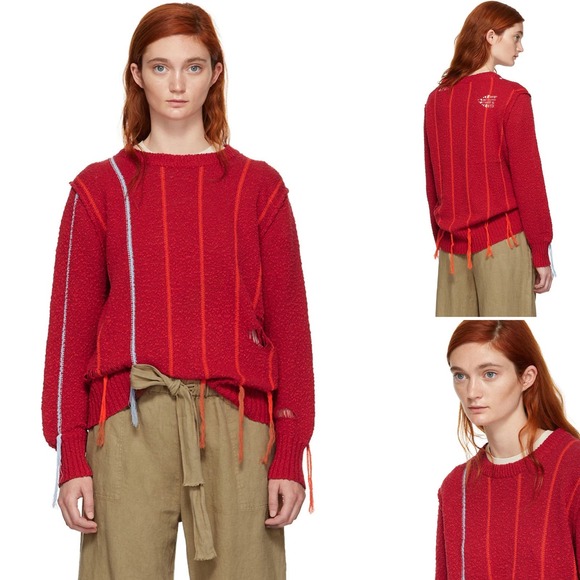 Raquel Allegra Striped Tassel Fringe Sweater in Red Size Medium - Picture 1 of 13